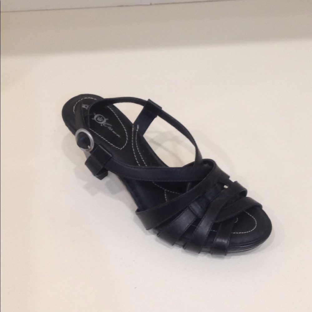 Born Crown Black Leather High Heel Strap Sandal